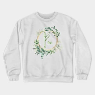 Fehu Rune Nordic Futhark Flower Wreath Runic Crewneck Sweatshirt